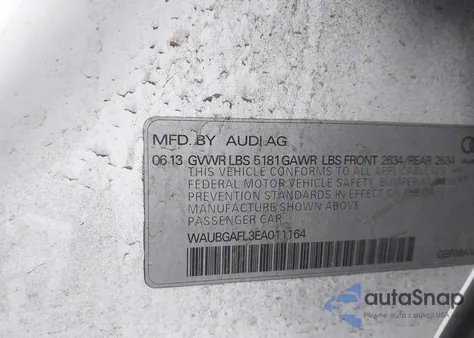 2014 Audi S4 3.0T Premium Plus from USA, damaged, VIN WAUBGAFL3EA011164